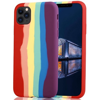 Husa iPhone 13, SIlicon Catifelat cu interior Microfibra, Rainbow